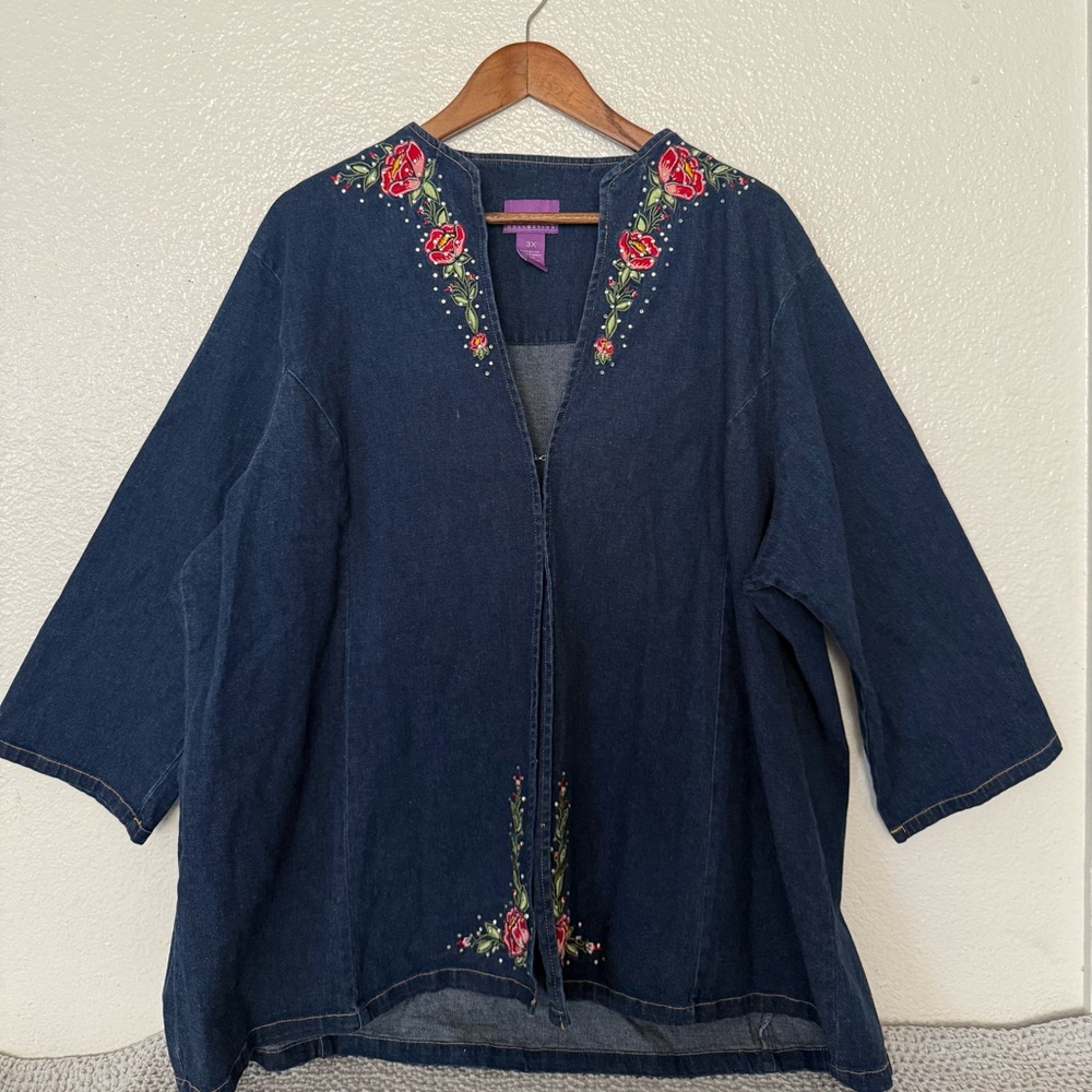 Suzanne somers Embroidered Denim Jacket with Floral Design size 3X Women’s
